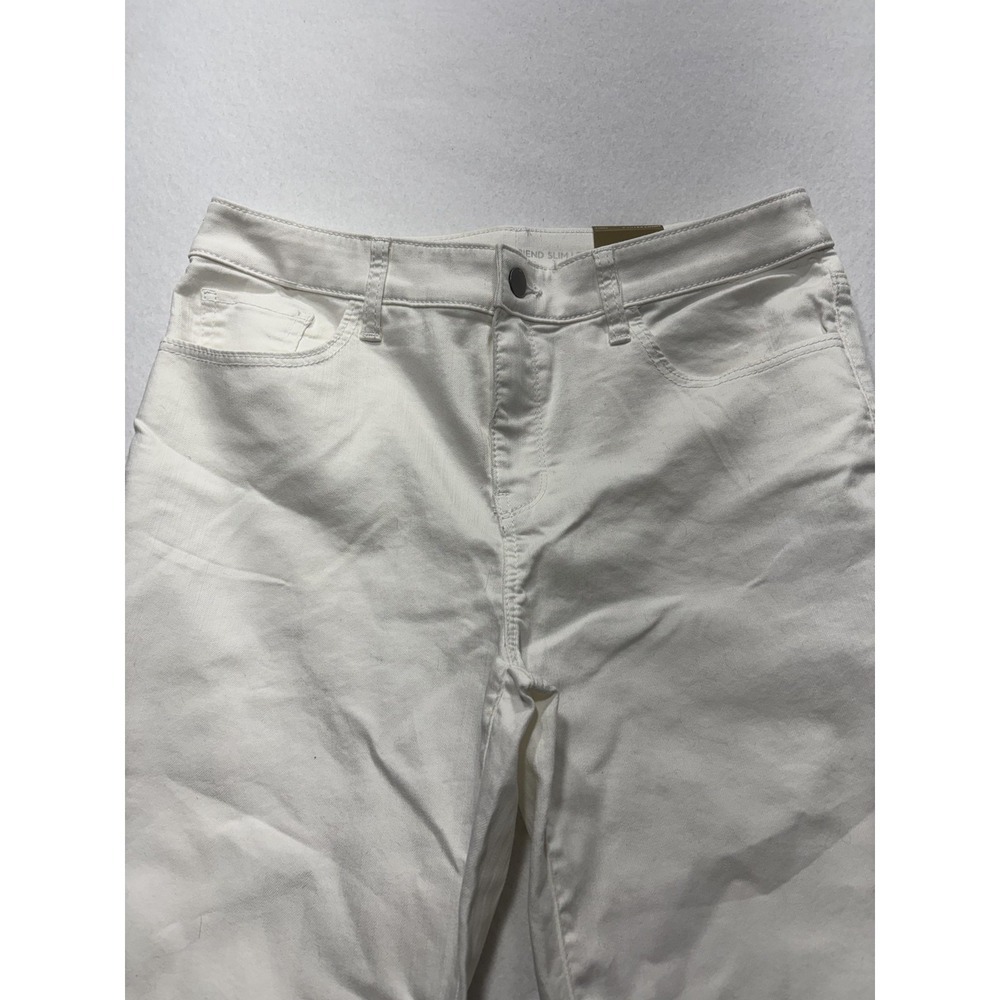 Chico's Womens 6 White Paisley Stretch Girlfriend Slim Ankle Jeans Raw Hem NEW - Picture 2 of 16